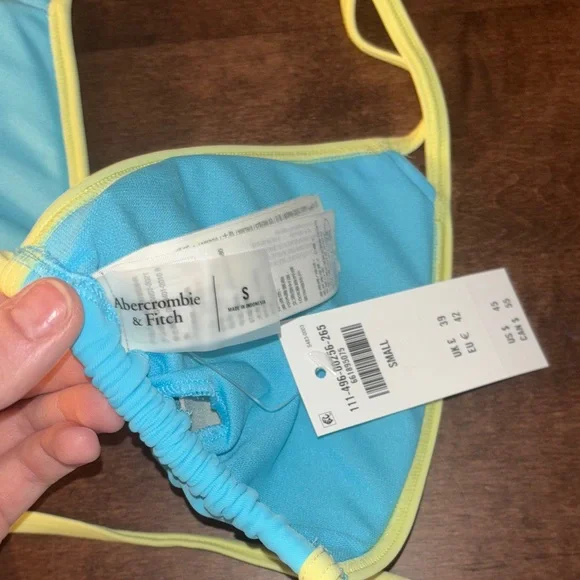 Abercrombie & Fitch Aqua Blue Bikini Top with Yellow Trim | Size Small - Picture 5 of 5